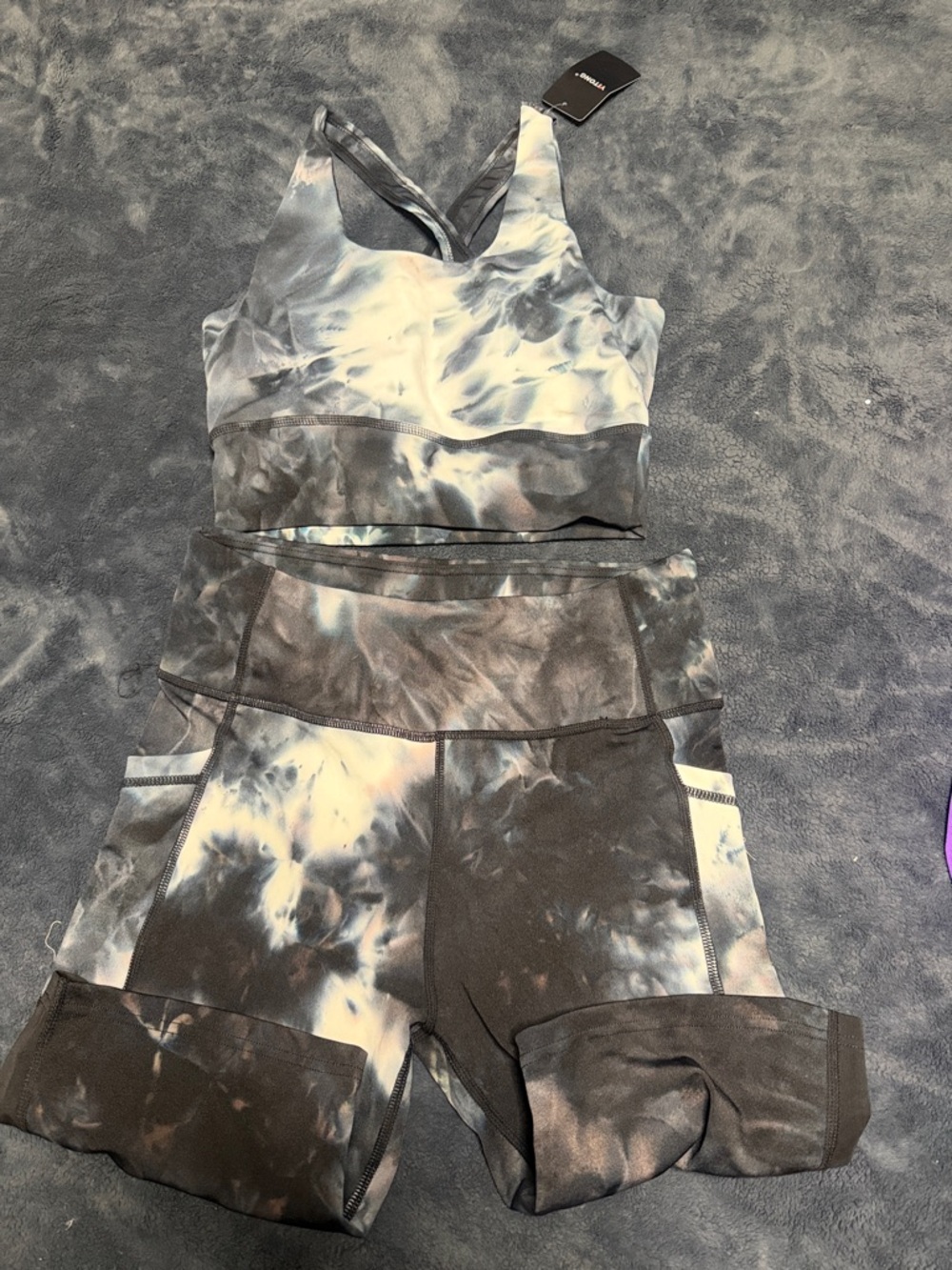 Tie-Dye Crisscross Sports Bra and Matching Shorts Set